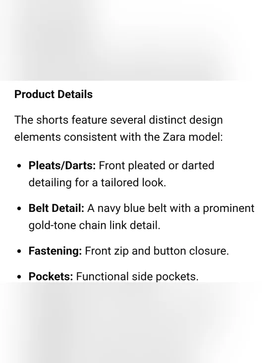 Nwt Zara White Pleated High-Waist Shorts with Navy Chain Belt Sz 38 - Picture 10 of 10